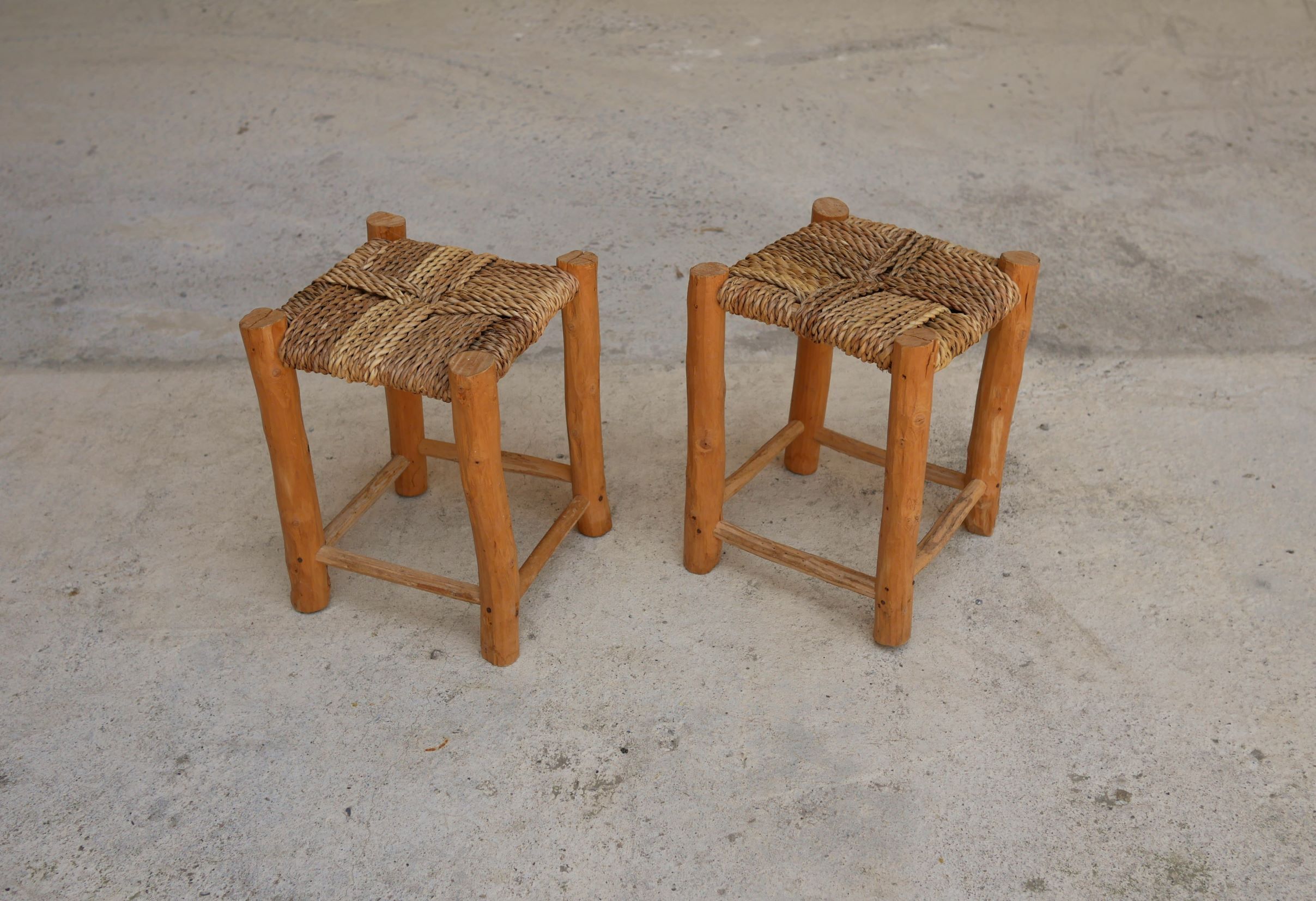 Vintage Berber wooden and straw set