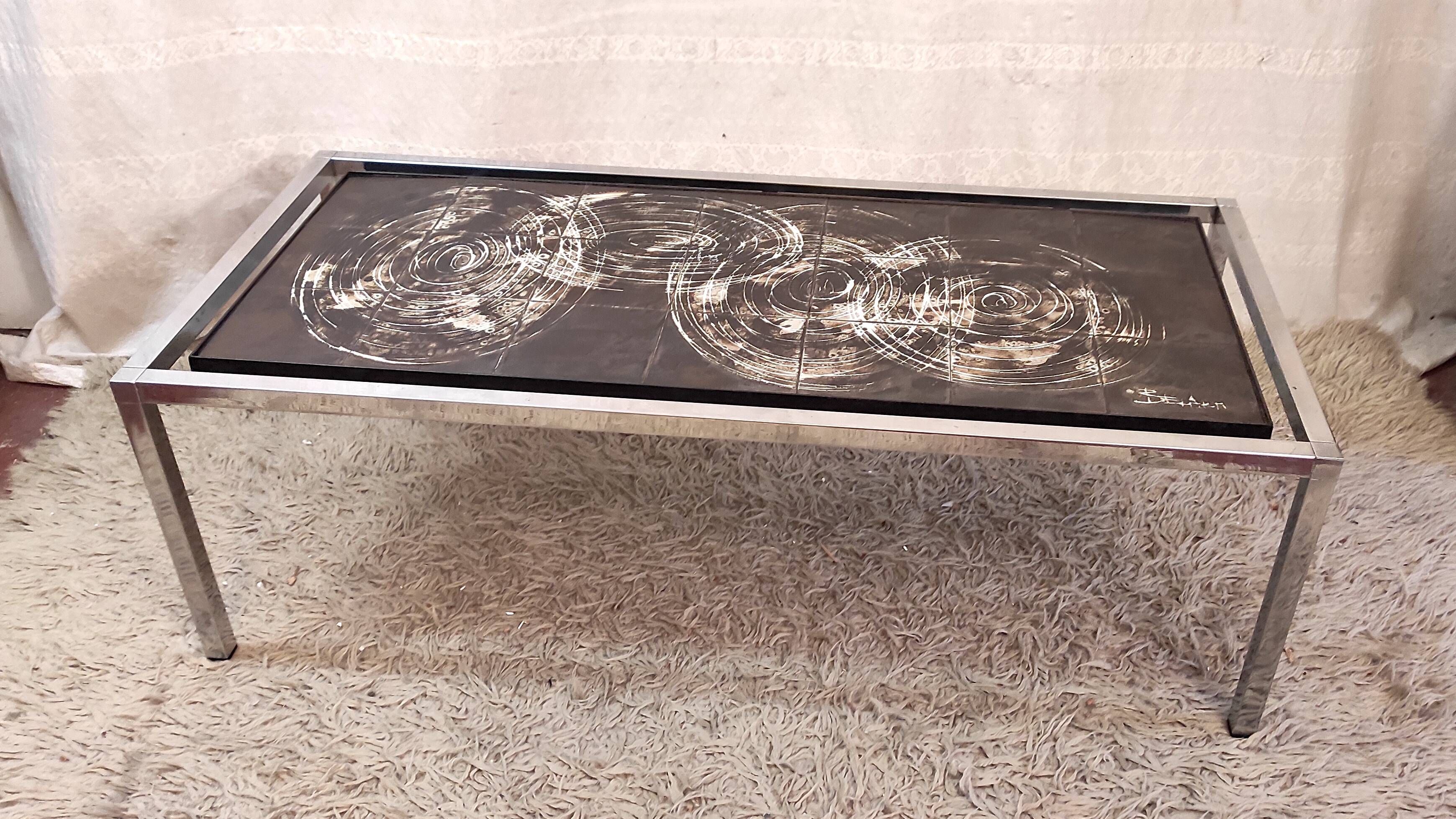 Ceramic and metal coffee table - signed Belarti - 1960s/70s
