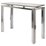 Rectangular console in brushed steel. Guy Lefèvre for Maison Jansen.