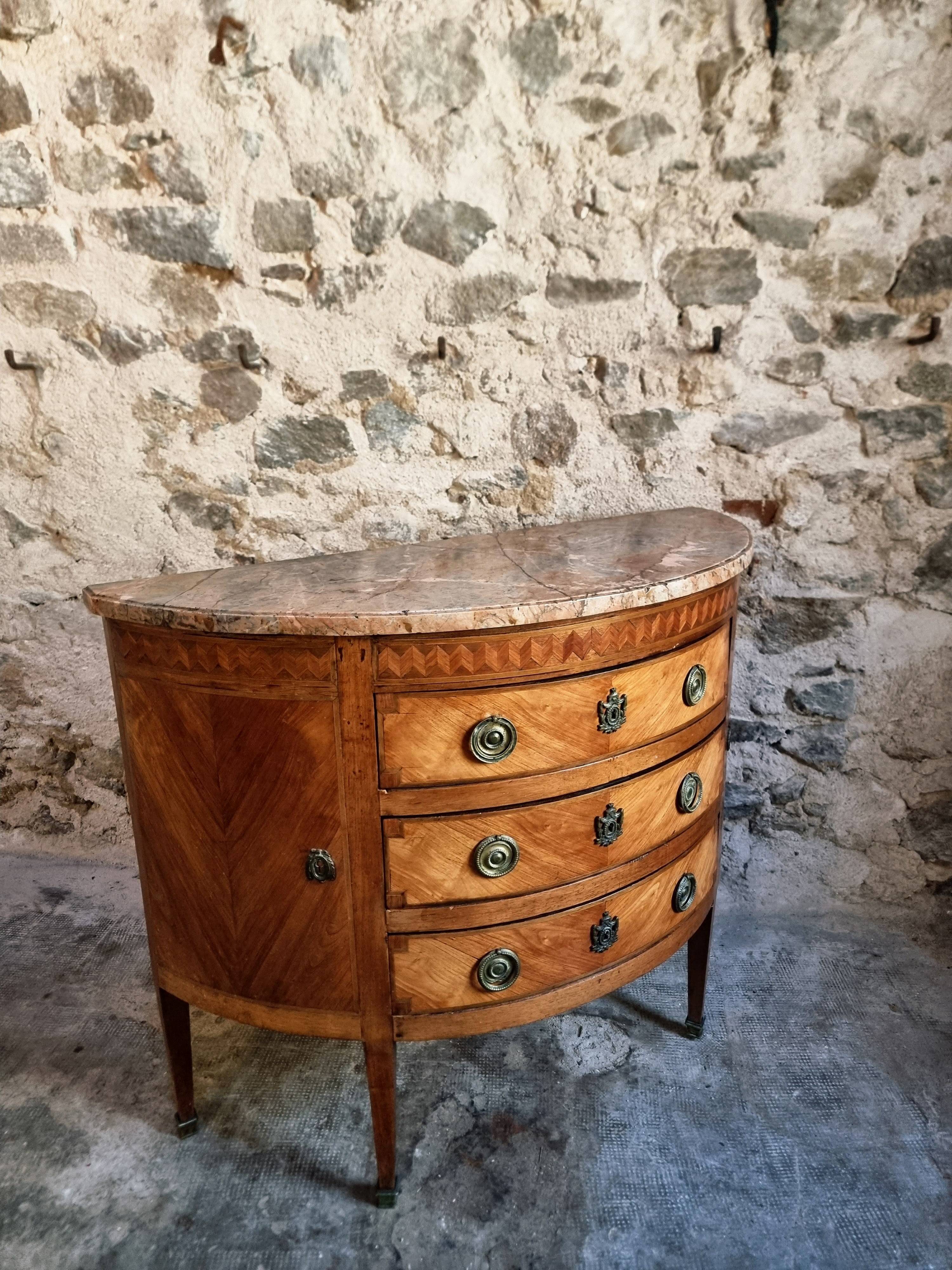 French antique demi-lune commode – Louis XVI with marble top