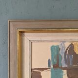 Mid-Century Modern Swedish "Seated Figures" Vintage Figurative Painting, Framed