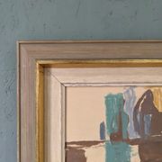 Mid-Century Modern Swedish "Seated Figures" Vintage Figurative Painting, Framed