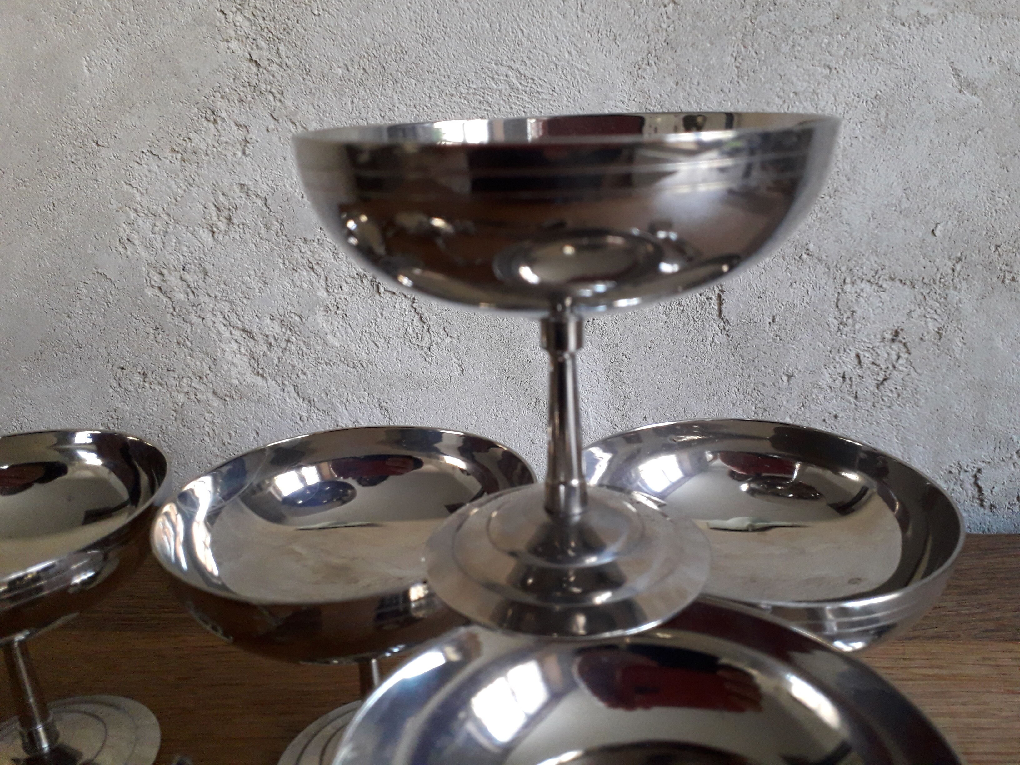 Set of 6 ice cream cups with spoons LETANG REMY 70s