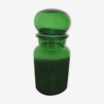 flacon bocal ou pot d'apothicaire années 70 en verre de couleur vert