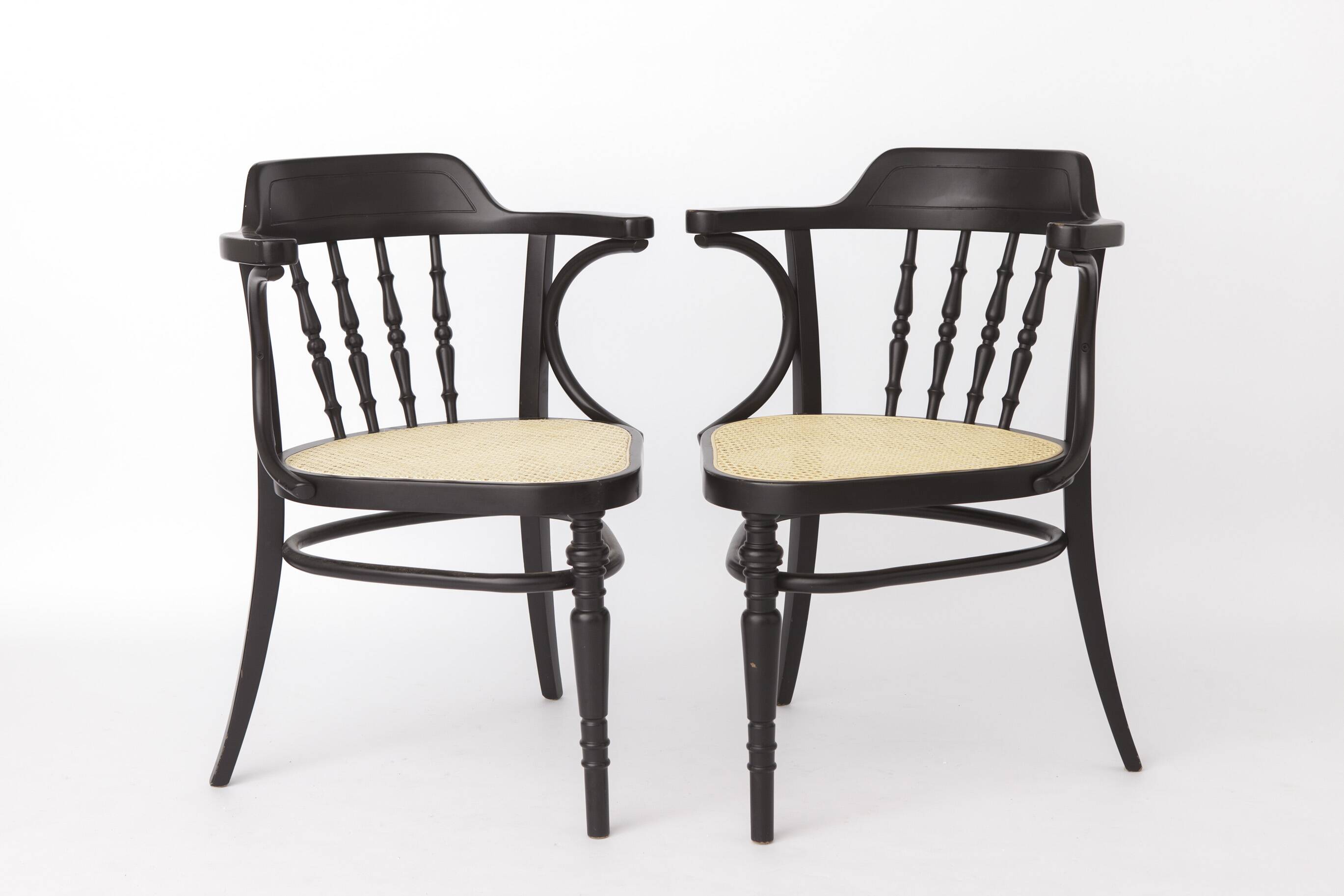 Pair of Bentwood Armchairs, Black Beechwood & Vienna Cane Seats, 1990s