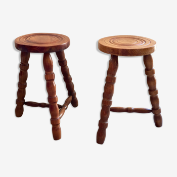 Lot of 2 oak-wood tripod stool.