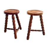 Lot of 2 oak-wood tripod stool.