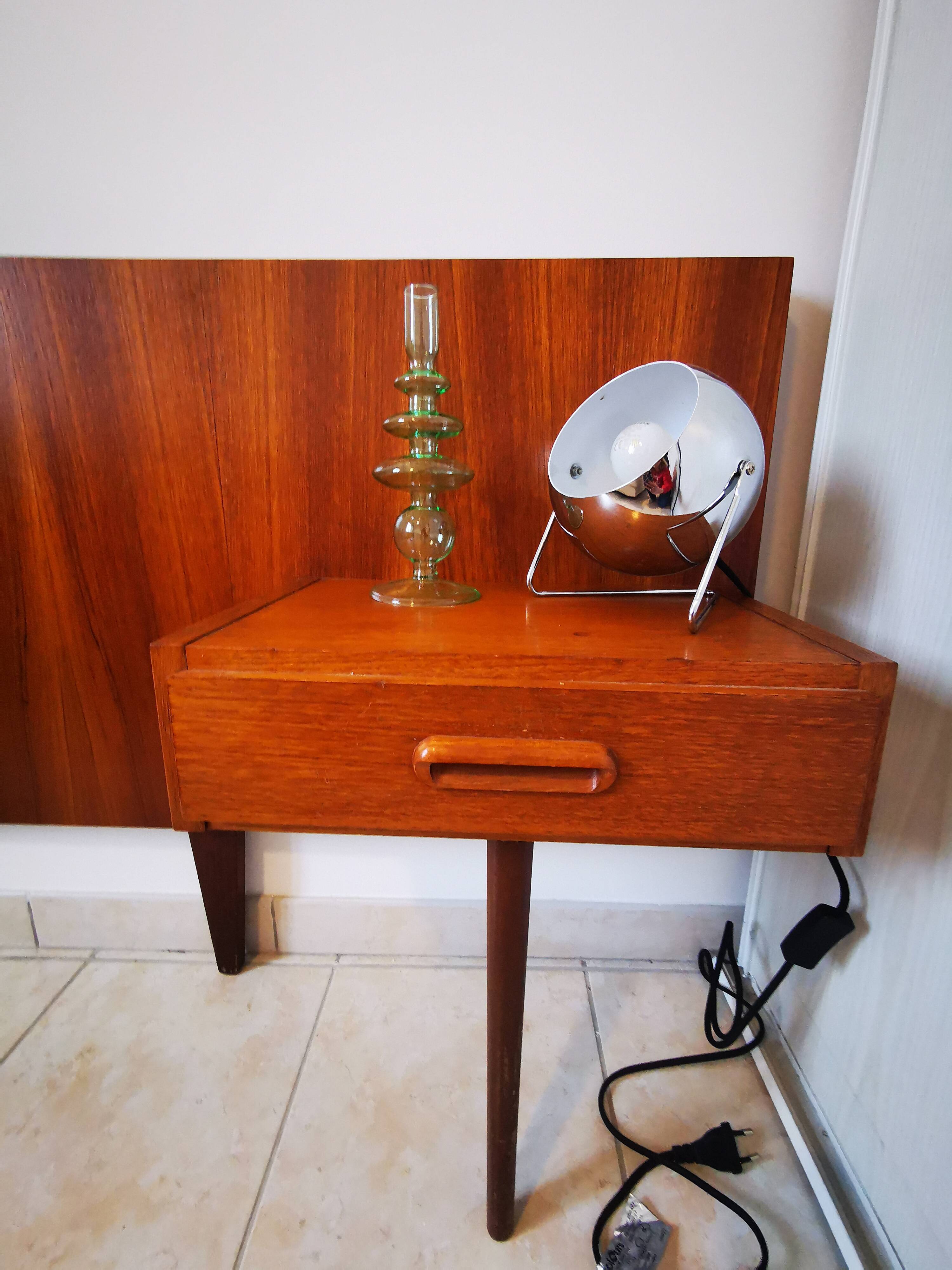 Scandinavian teak headboard – 1960s – Integrated bedside tables