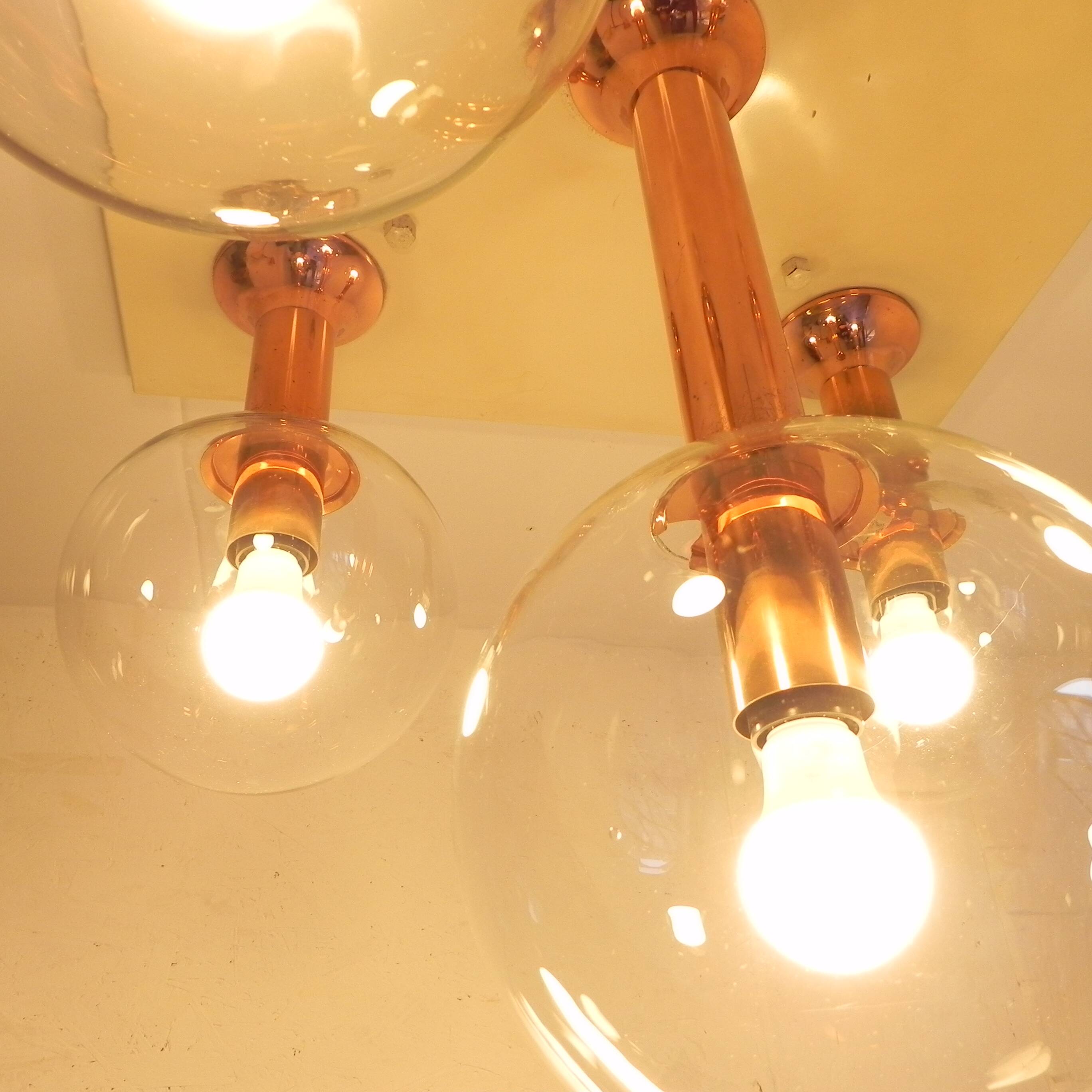 Rare ceiling lamp with 5 glass balls, Ott international, 1970s