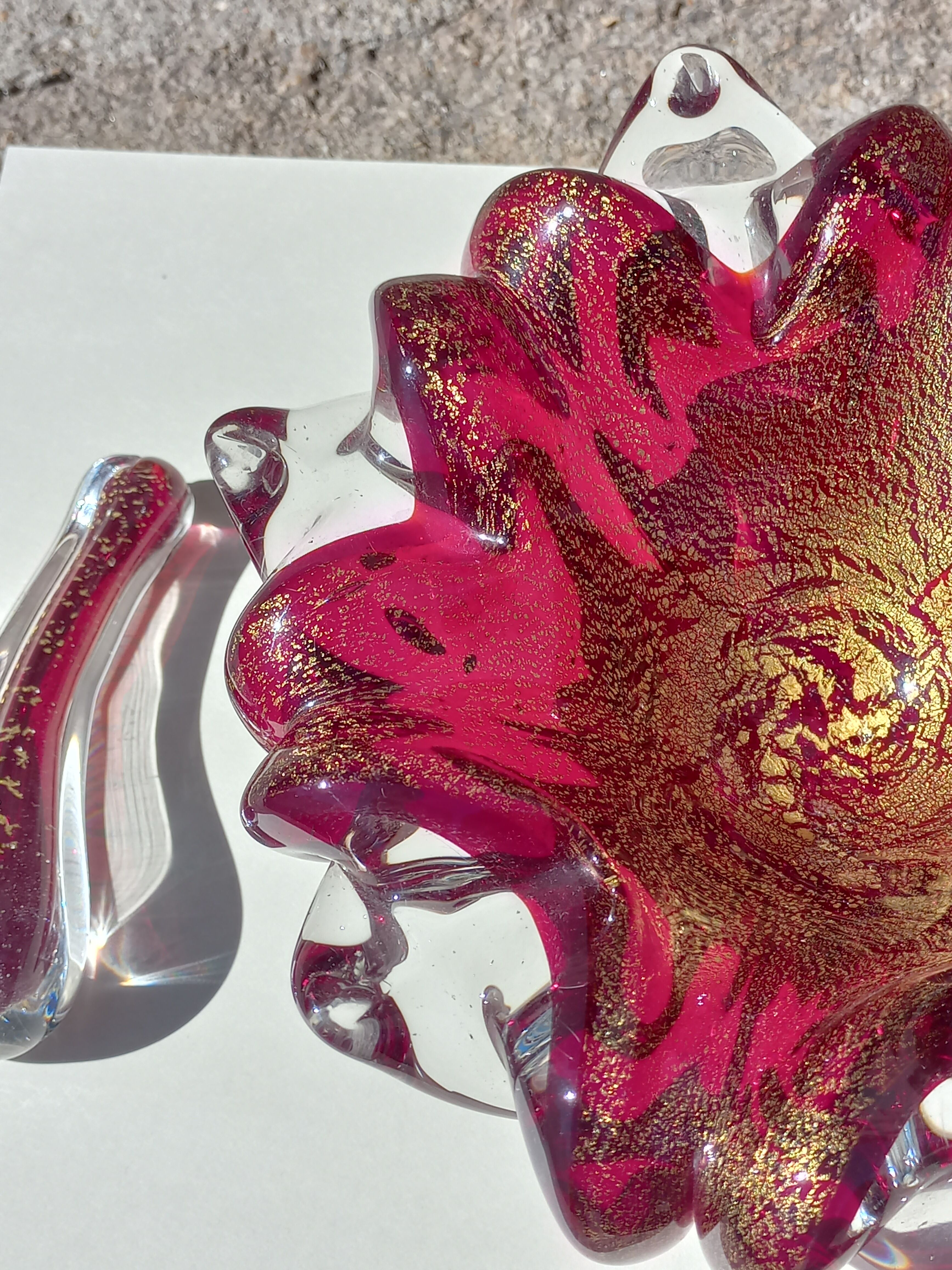 Cendrier et pilon verre et inclusions or Murano vintage