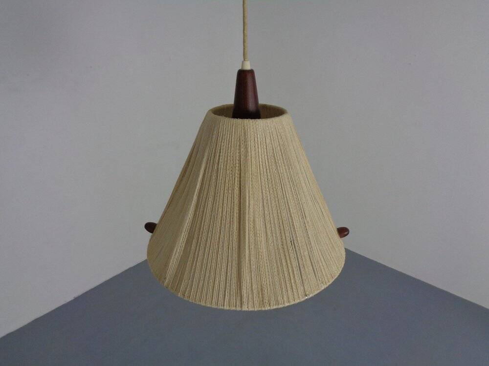 Teak and sisal ceiling lamp from Temde, 1960s