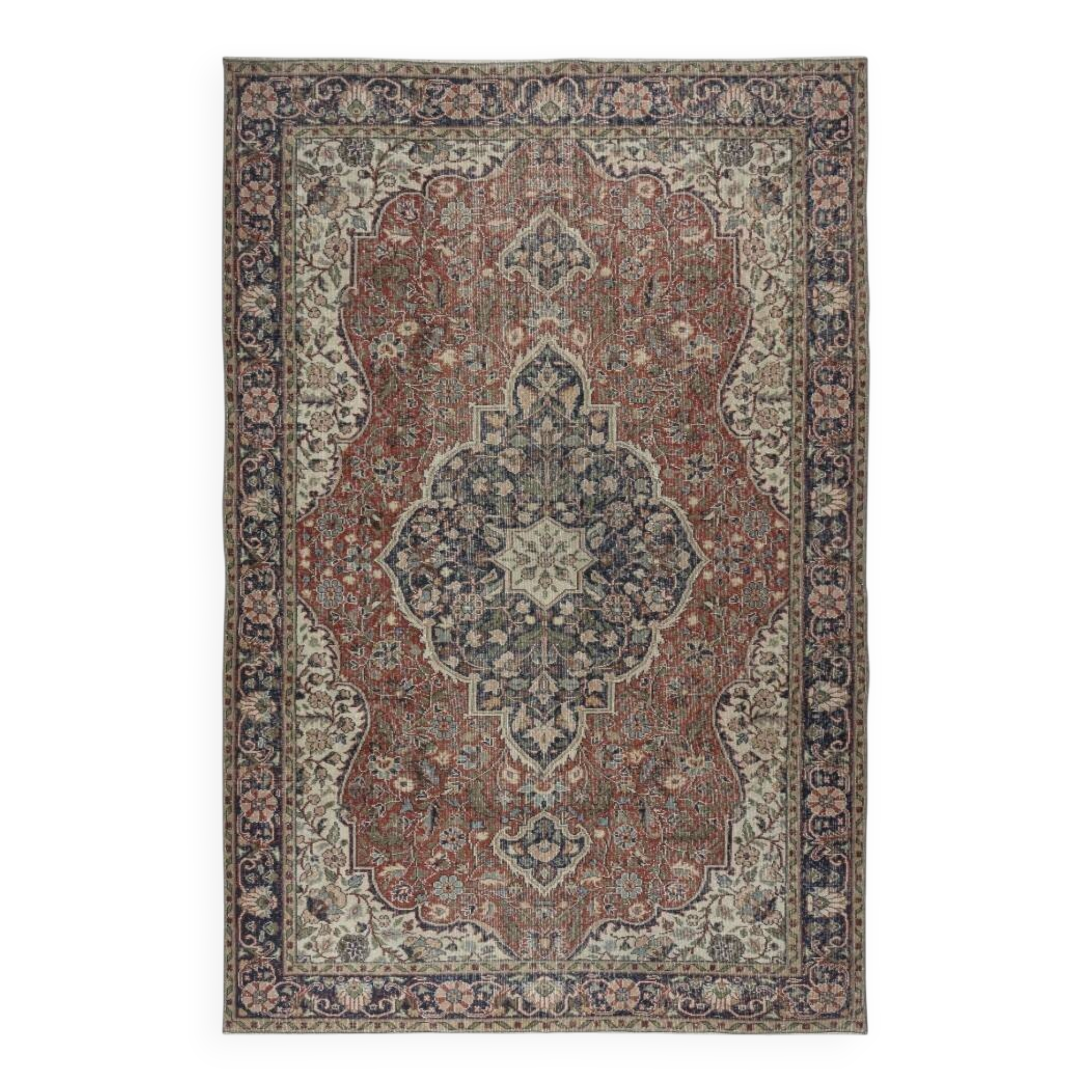 Vintage Turkish Wool Area Rug. One of a kind Handmade Carpet
