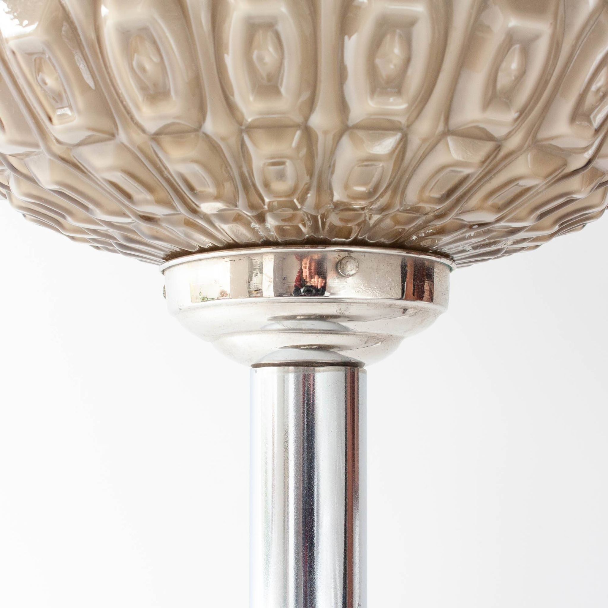 1940s Portuguese Art Deco Table Lamp with Gray Opaline Shade