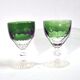 Set of 2 green cut crystal Rhine wine glasses, double H10.8cm.