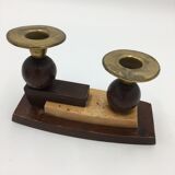 Cubist-style wooden candlesticks duo