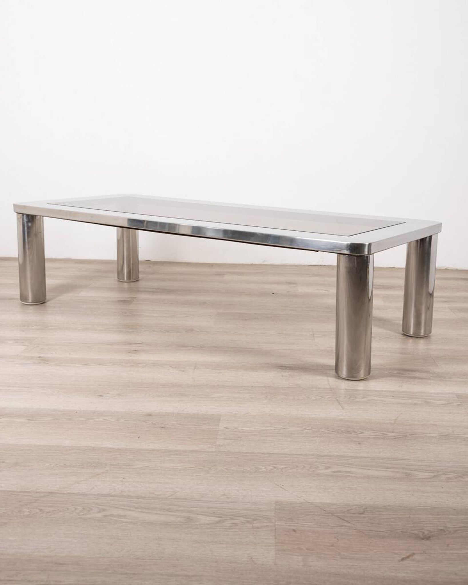 Vintage 60's table in chromed metal and glass, italian design