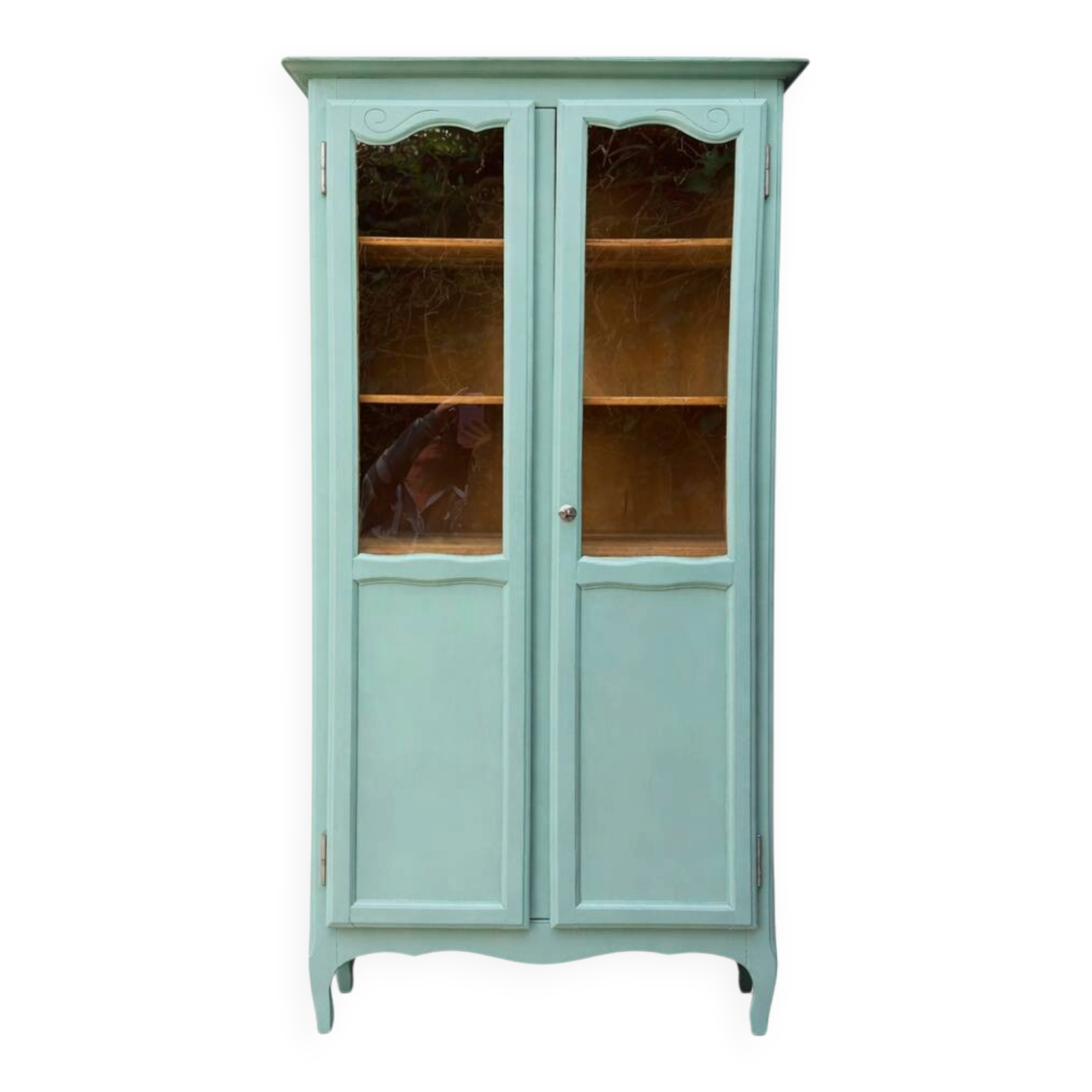 Vintage grey-green glass cabinet from the 1960s.