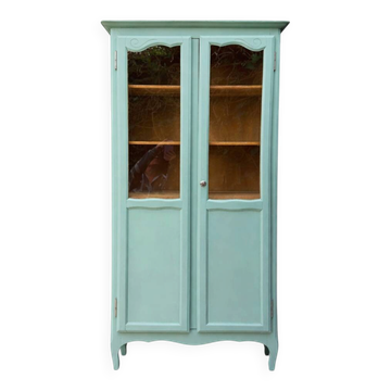 Armoire vitrée vintage vert de gris 1960