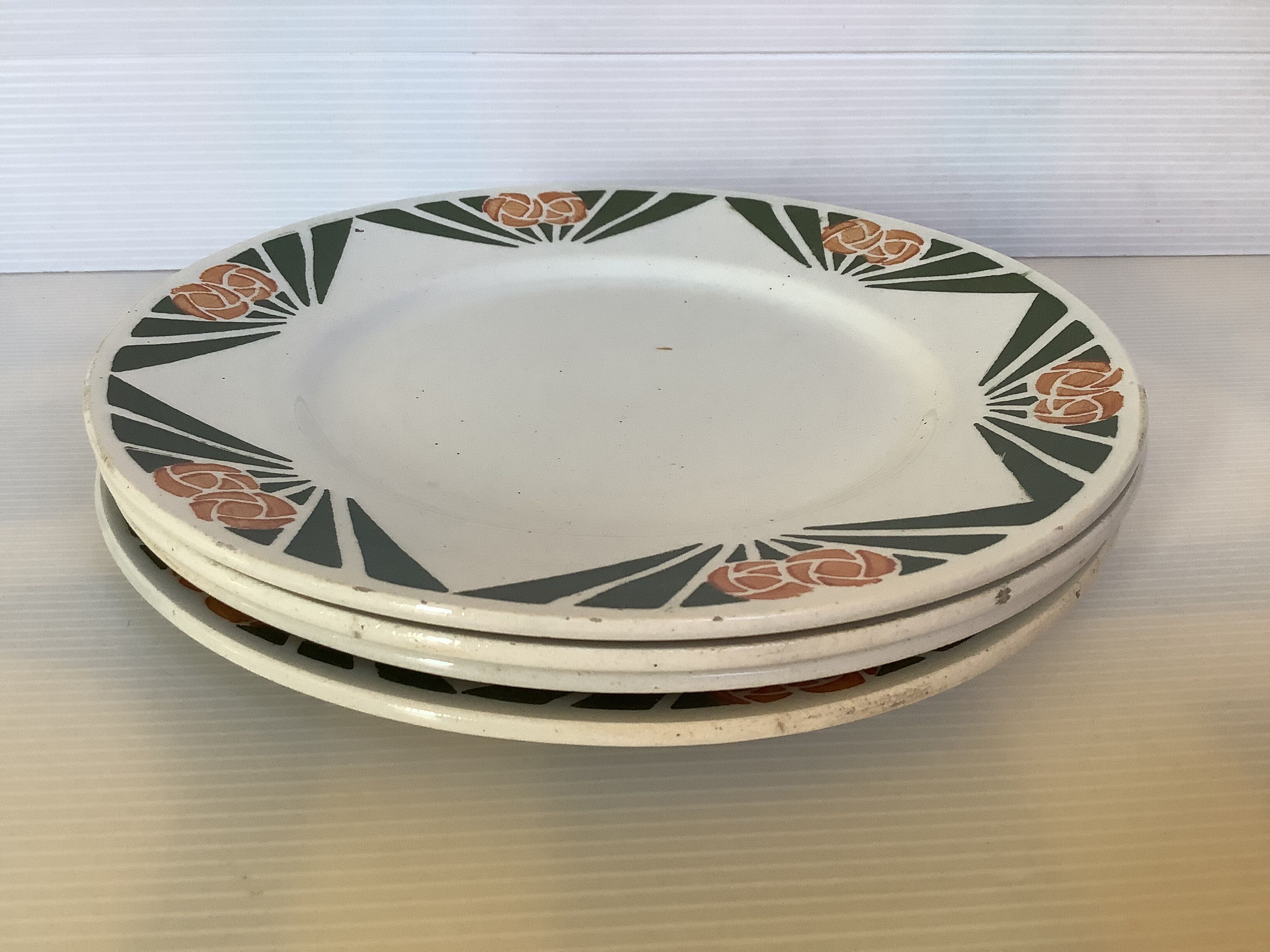 4 old earthenware plates decorated Alsace