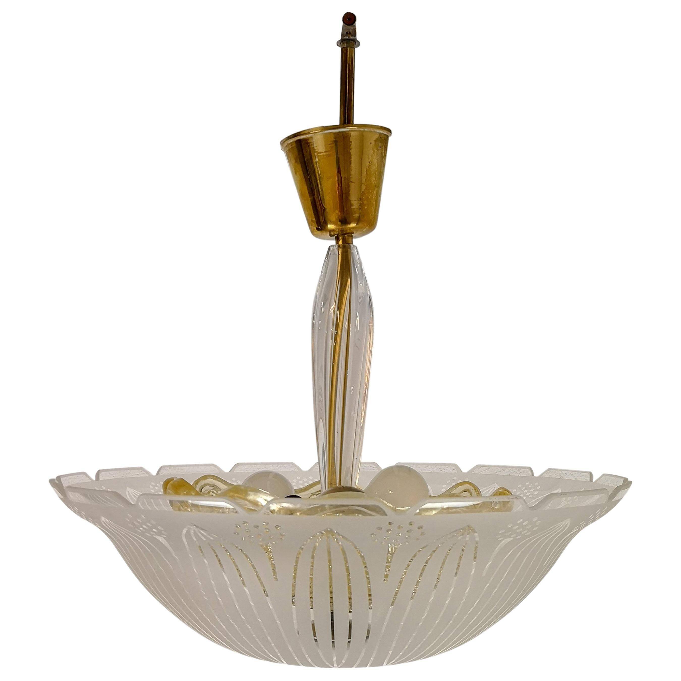 Large Swedish textured glass pendant light Orrefors