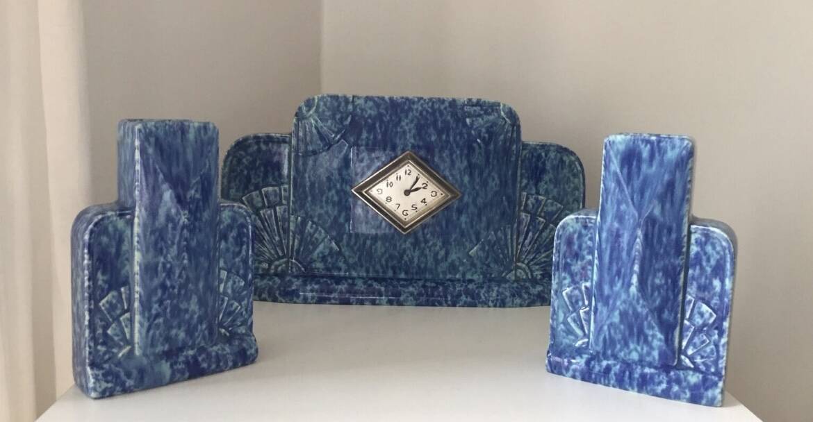 Odyv 1940 Art Deco Blue Fireplace Trim