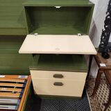 Large vintage bed with headboard furniture and built-in radio
