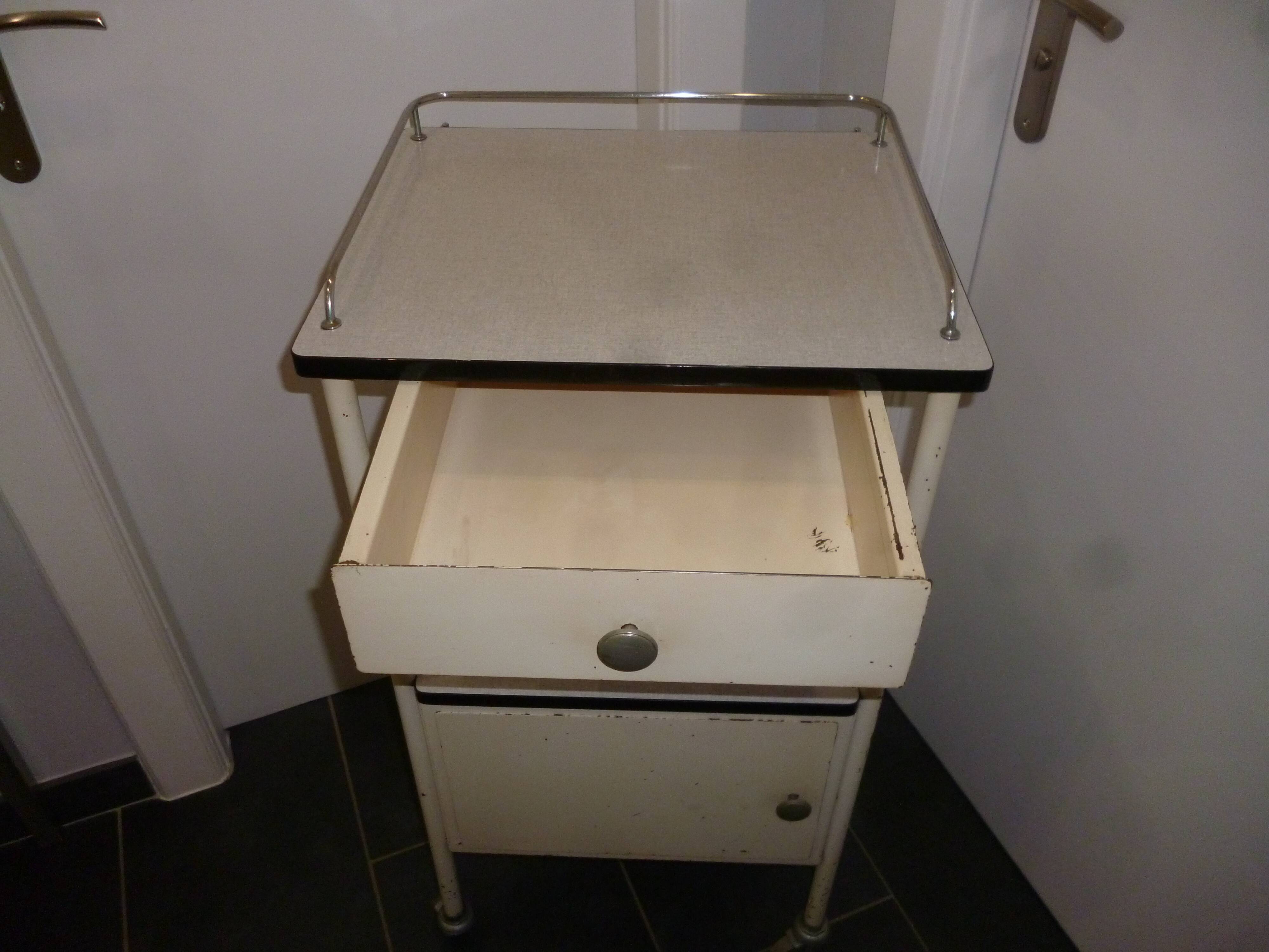 Old bedside on wheels