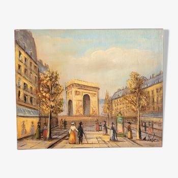 Huile sur toile du peintre français Michel Pabois  "Paris - l'arc de triomphe"