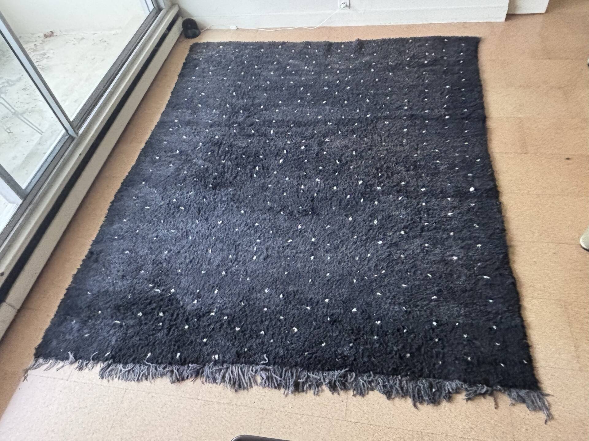 Moroccan Berber rug Beni Ouarain black with white spots 254 x 205 cm