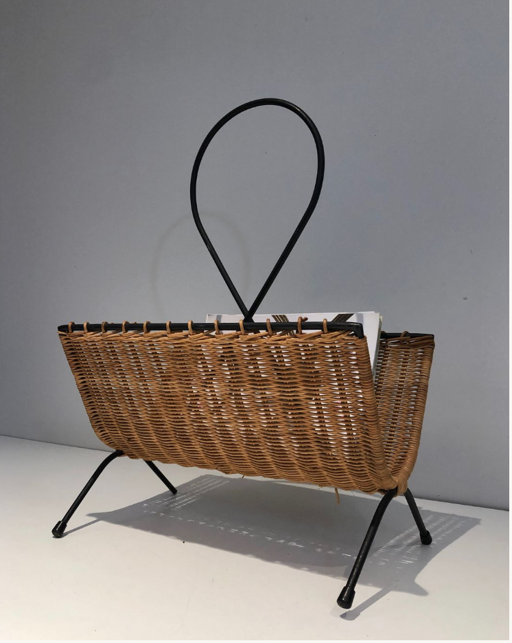 Rattan and black lacquered metal magazine racks