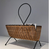Rattan and black lacquered metal magazine racks