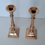Pair of square foot copper candle holders