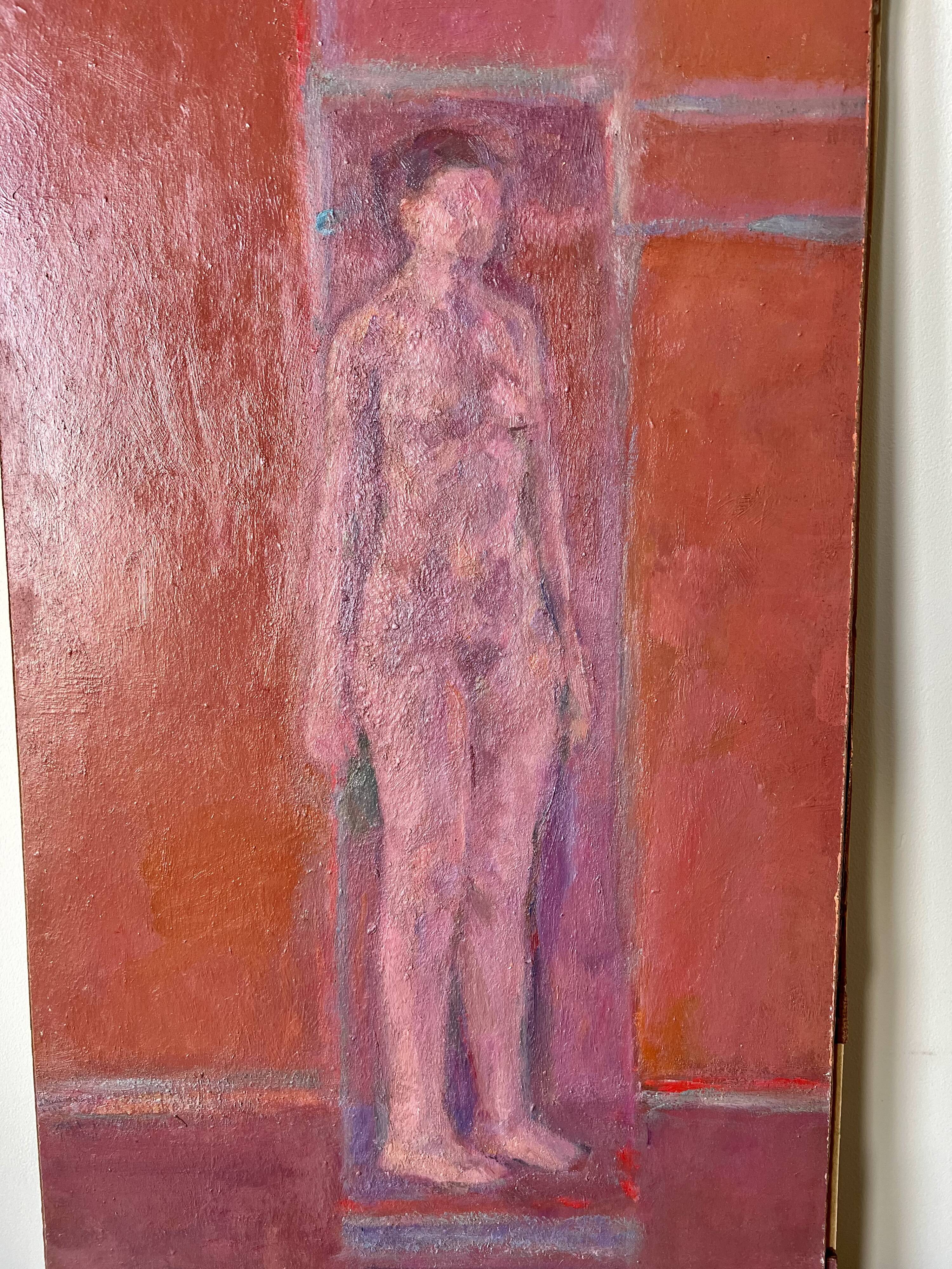 Nude figure. Oil painting on board. Mid 20th century, signed and dated 1974