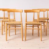 Set of 6 vintage dining chairs from uluv, wicker seats, czechoslovakia, 1960s