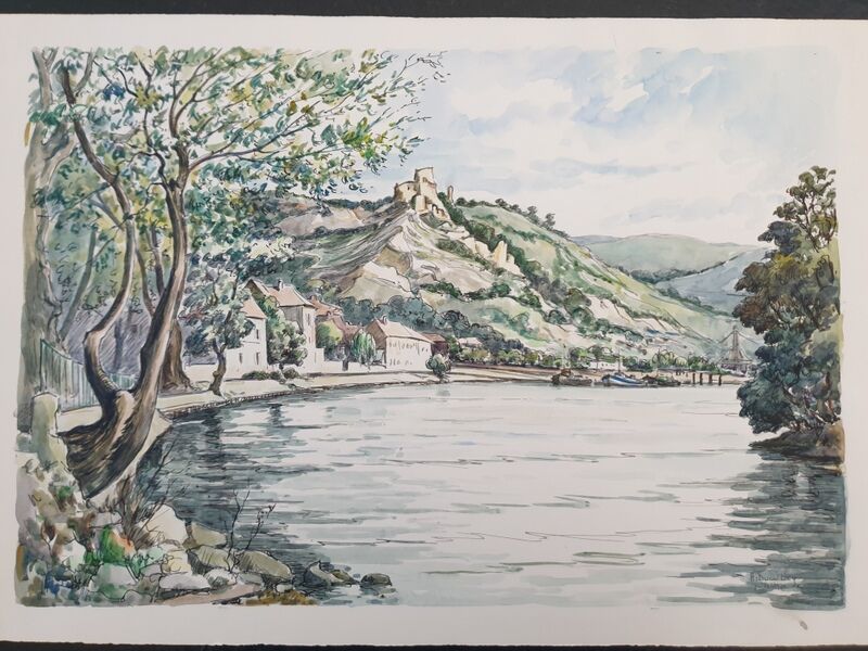 André Duculty (1912-1990) Watercolor on paper "Les Andelys (Normandy)" Signed lower right