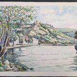 André Duculty (1912-1990) Watercolor on paper "Les Andelys (Normandy)" Signed lower right