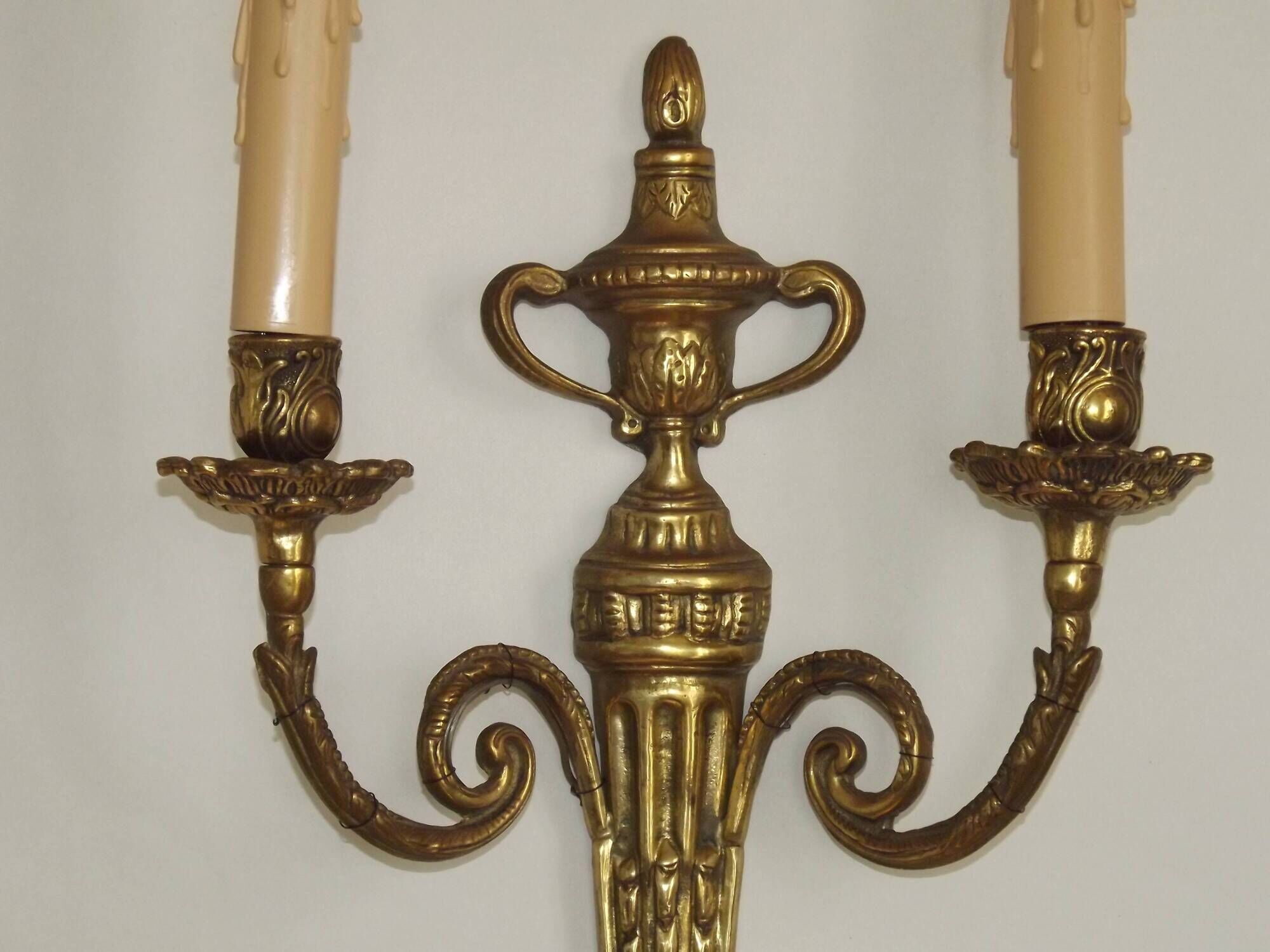 Large Vintage French Empire Style Bronze Double Wall Light With Urn Detail 4887
