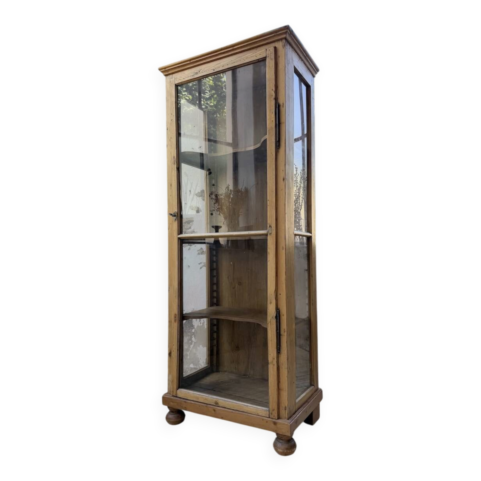 19th-century English pine display cabinet