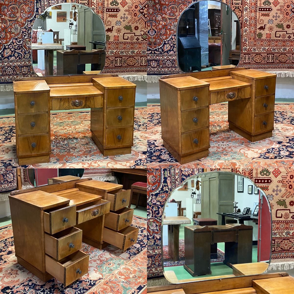 Coiffeuse anglaise Art déco en noyer  années 30