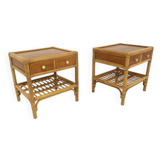 Set of 2 rattan bedside tables, Kenneth Bergenblad, Dux, Sweden, 1960.
