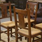 Set of 6 brutalist oak chairs from the 1950s.