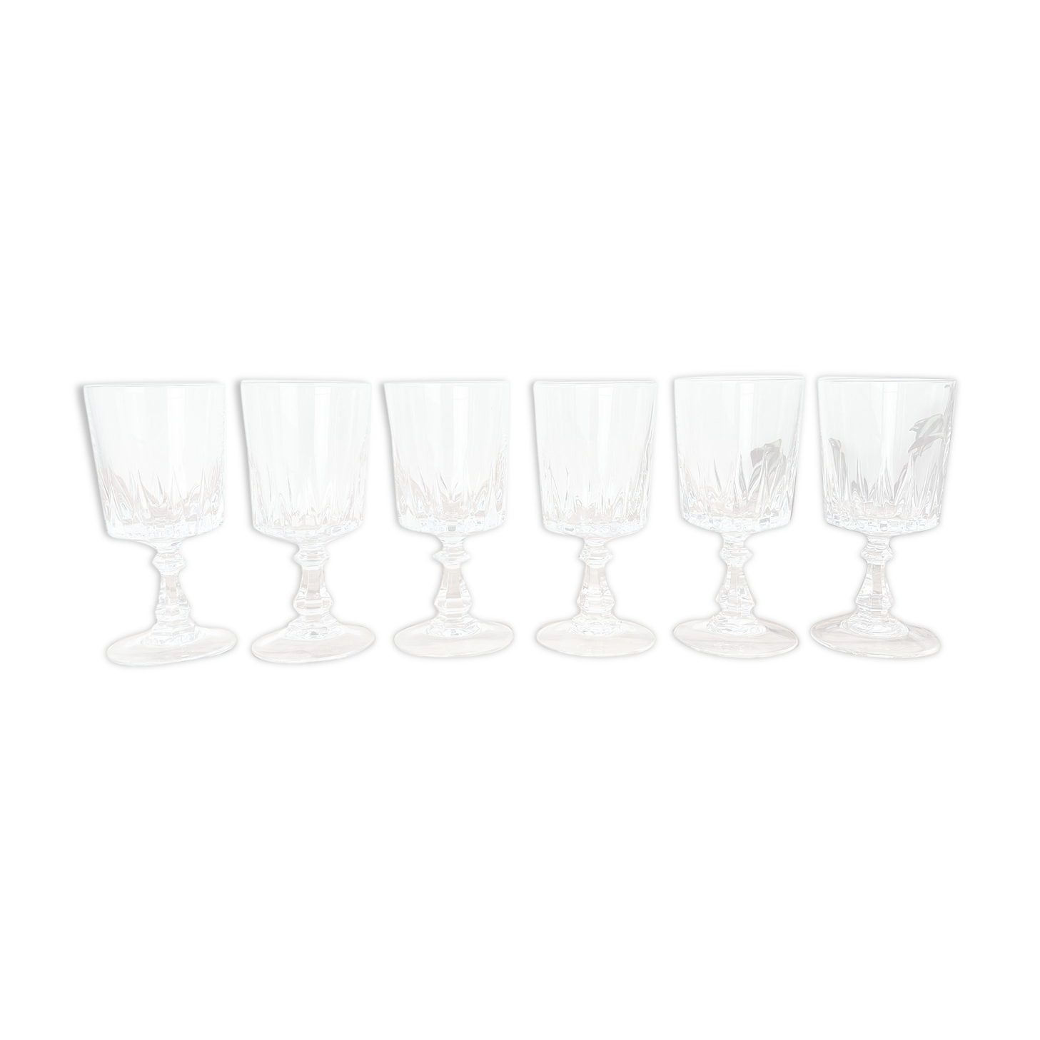 6 white wine glasses, Arques crystal, Louvre model