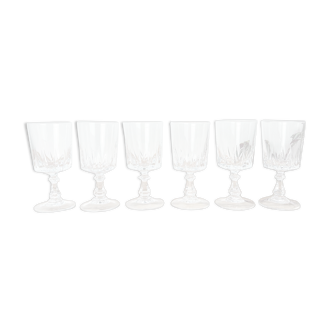 6 white wine glasses, Arques crystal, Louvre model