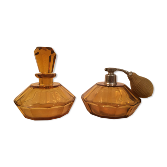 Bathroom bottles amber cut glass