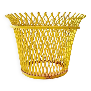 Mathieu Matégot round metal cache pot in yellow, France 1950s