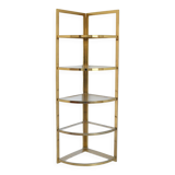 Vintage 1970s gold metal and plexiglass corner shelf