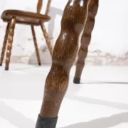 Set of 3 brutalist chairs with arched cut-outs and turned legs
