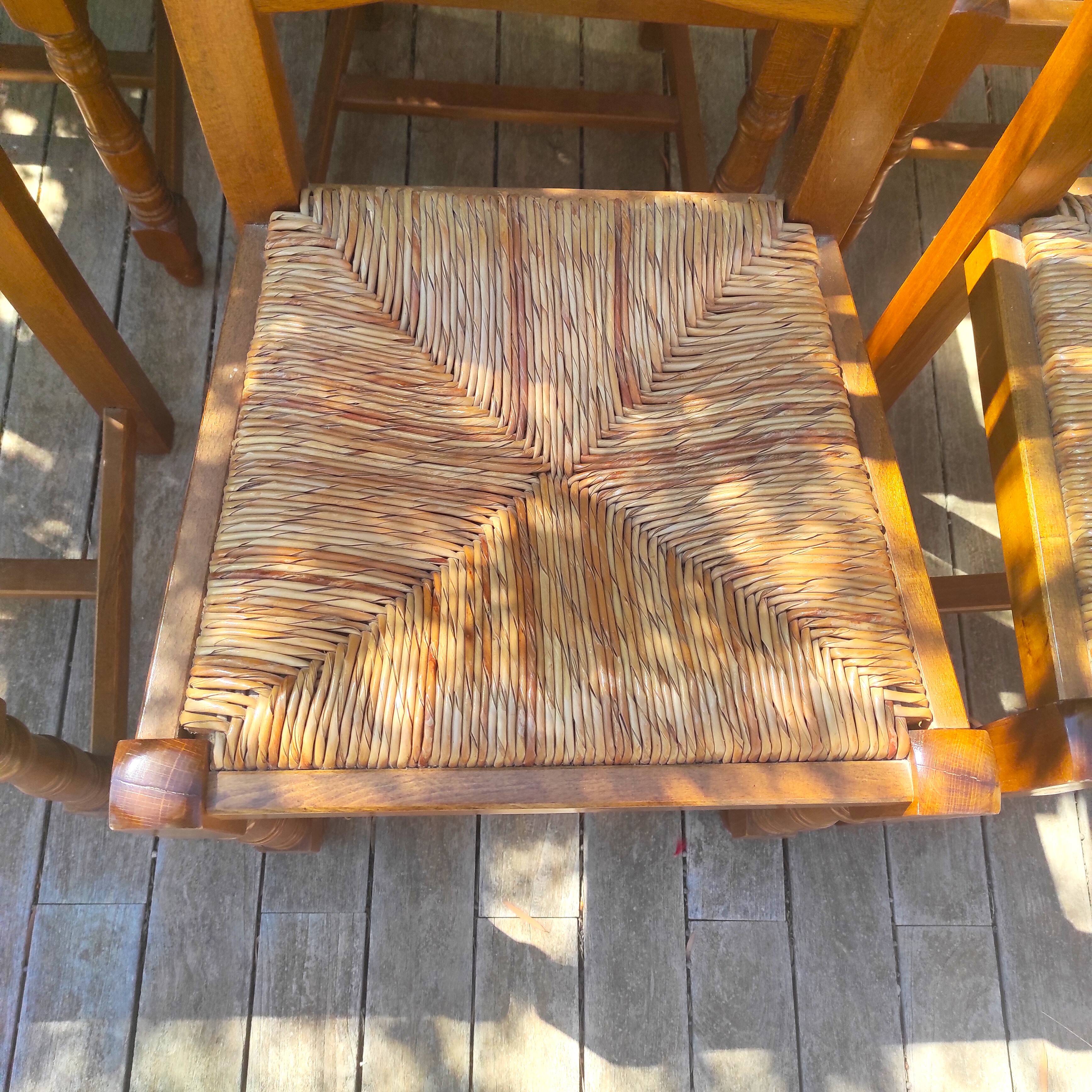Rustic straw seat wooden chair / 1 set of 6 chairs