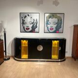 Large Art Deco Sideboard in Black Lacquer & Maple, France, 1930