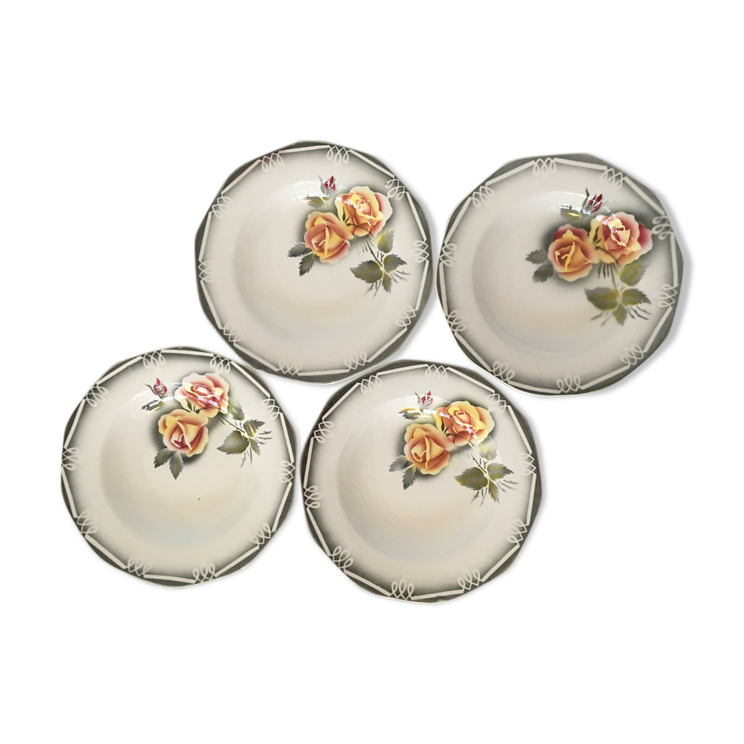 Set of 4 hollow plates "Odile" Digoin Sarreguemines